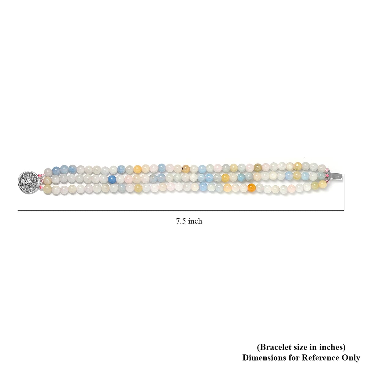Pink Morganite, Aquamarine, Heliodor Beaded 3 Row Bracelet in Rhodium Over Sterling Silver (6.50 In) 88.85 ctw image number 3
