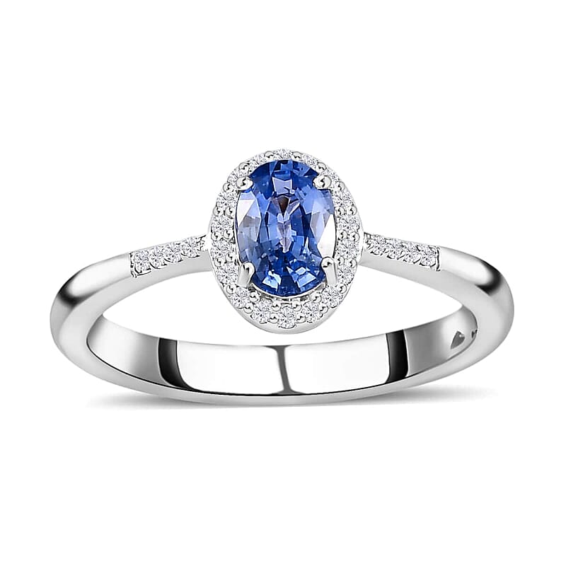 Luxoro 10K White Gold Premium Ceylon Blue Sapphire and G-H I3 Diamond Ring (Size 9.0) 1.15 ctw
