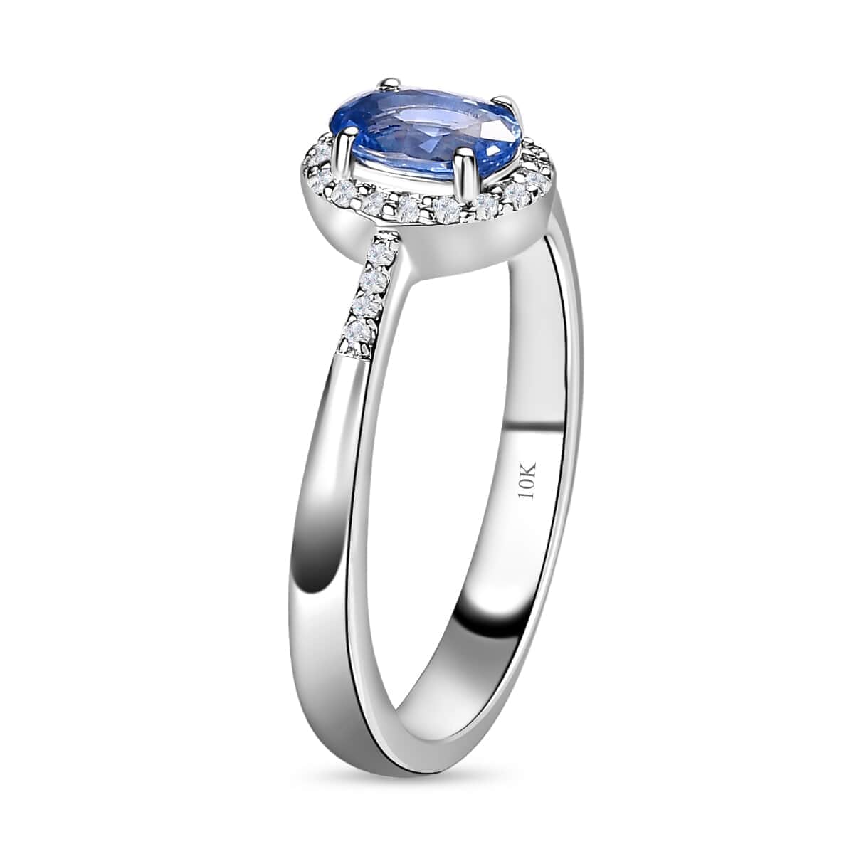 Luxoro 10K White Gold Premium Ceylon Blue Sapphire and G-H I3 Diamond Ring 1.15 ctw (Del. in 7-10 Days) image number 3