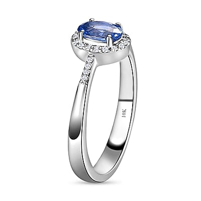 Luxoro 10K White Gold Premium Ceylon Blue Sapphire and G-H I3 Diamond Ring (Size 9.0) 1.15 ctw