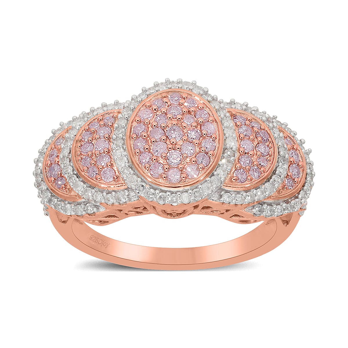 Natural Pink and White Diamond I3 Ring in Vermeil Rose Gold Over Sterling Silver (Size 6.0) 1.00 ctw
