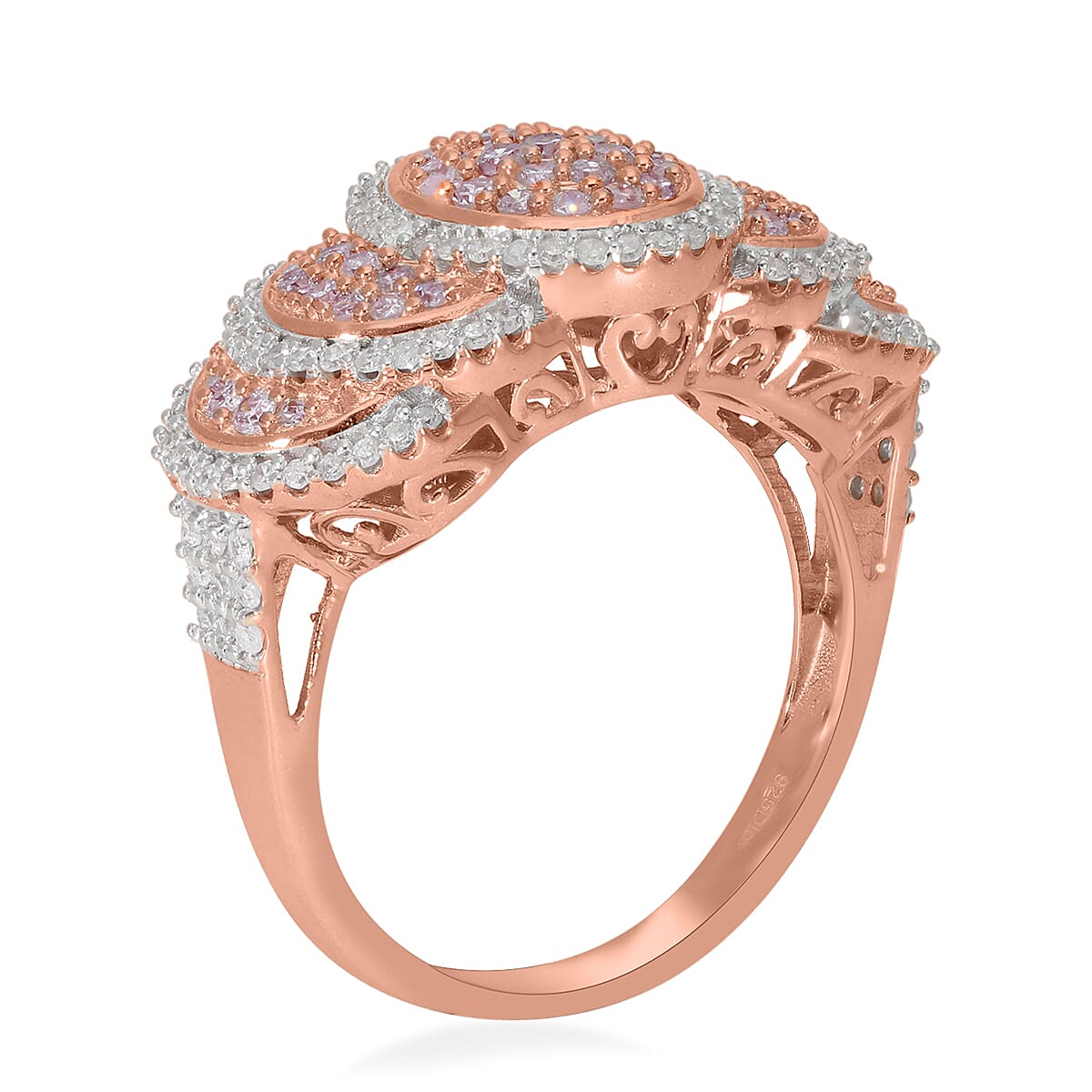 Natural Pink and White Diamond I3 Ring in Vermeil Rose Gold Over Sterling Silver (Size 6.0) 1.00 ctw