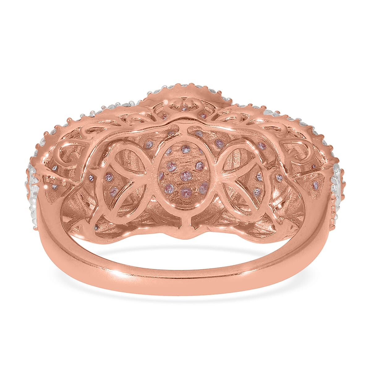 Natural Pink and White Diamond I3 Ring in Vermeil Rose Gold Over Sterling Silver (Size 6.0) 1.00 ctw