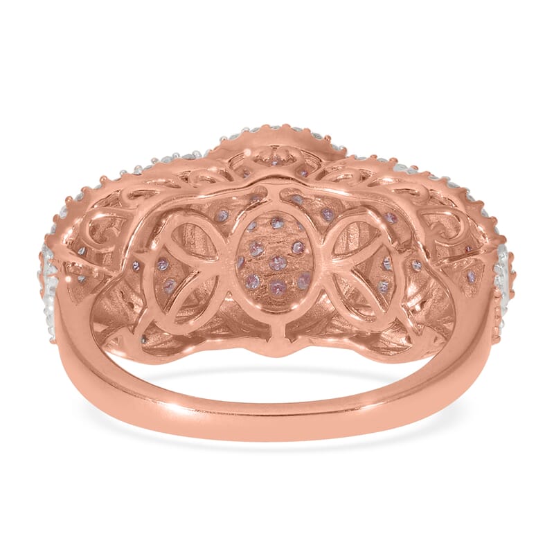 Natural Pink and White Diamond I3 Ring in Vermeil Rose Gold Over Sterling Silver (Size 6.0) 1.00 ctw
