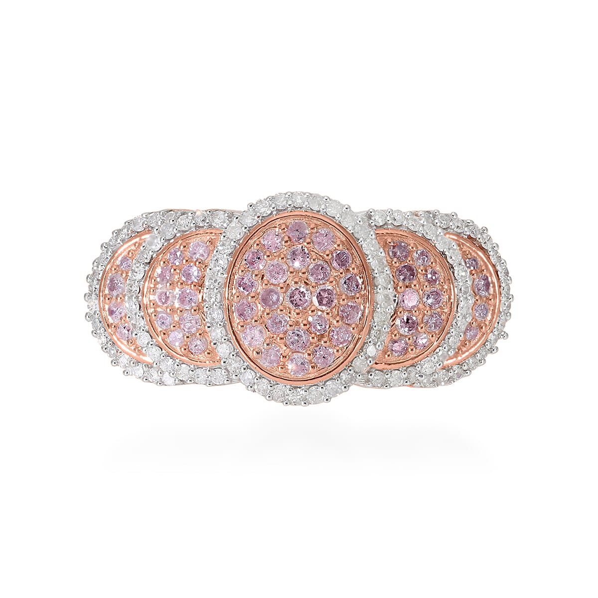 Natural Pink and White Diamond I3 Ring in Vermeil Rose Gold Over Sterling Silver (Size 6.0) 1.00 ctw