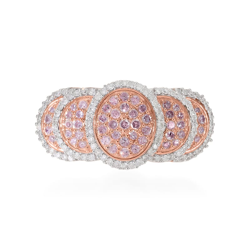 Natural Pink and White Diamond I3 Ring in Vermeil Rose Gold Over Sterling Silver (Size 6.0) 1.00 ctw