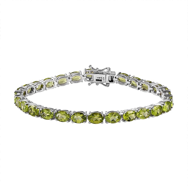 Peridot Tennis Bracelet in Platinum Over Sterling Silver (8.00 In) 19.50 ctw
