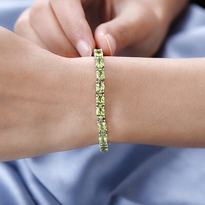 Peridot Tennis Bracelet in Platinum Over Sterling Silver (8.00 In) 19.50 ctw