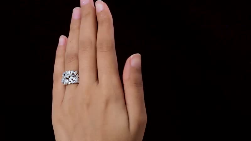 Karis White Diamond Accent Bee and Floral Ring in Platinum Bond (Size 10.0)