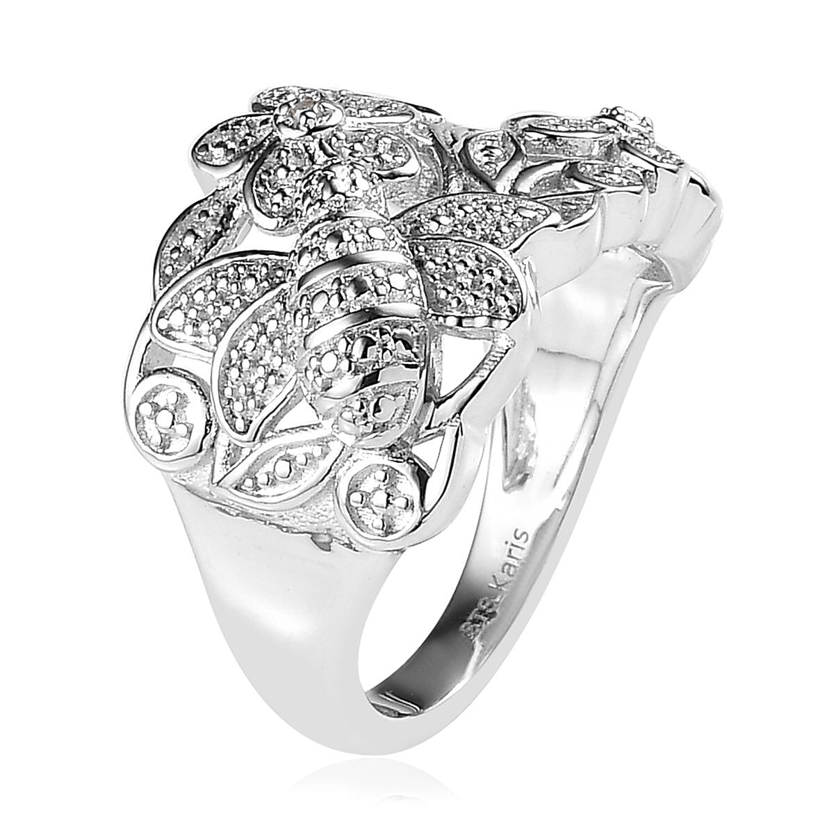 Karis White Diamond Accent Bee and Floral Ring in Platinum Bond (Size 10.0) image number 3