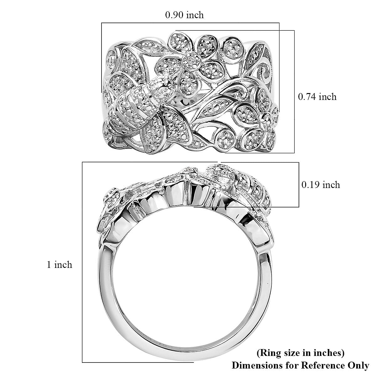 Karis White Diamond Accent Bee and Floral Ring in Platinum Bond (Size 10.0) image number 5