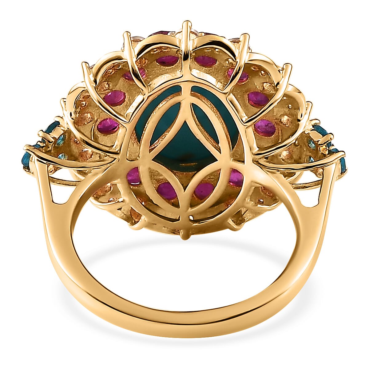 Premium Sleeping Beauty Turquoise and Multi Gemstone Ring in Vermeil Yellow Gold Over Sterling Silver 7.70 ctw (Del. in 3-5 Days) image number 4
