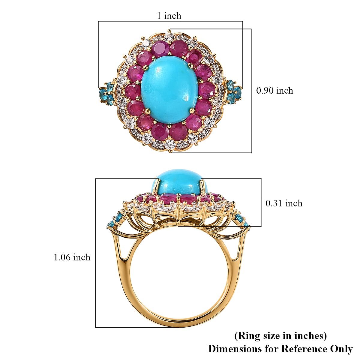 Premium Sleeping Beauty Turquoise and Multi Gemstone Ring in Vermeil Yellow Gold Over Sterling Silver 7.70 ctw (Del. in 3-5 Days) image number 5