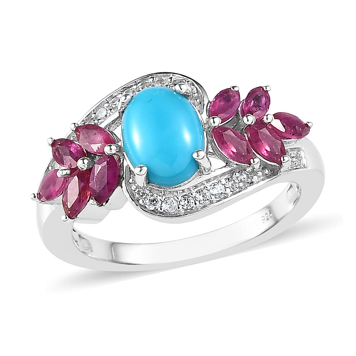 Premium Sleeping Beauty Turquoise and Multi Gemstone Ring in Platinum Over Sterling Silver 2.10 ctw (Del. in 3-5 Days) image number 0