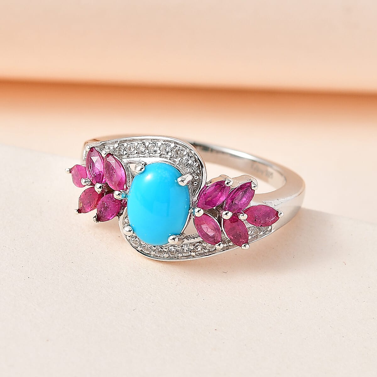 Premium Sleeping Beauty Turquoise and Multi Gemstone Ring in Platinum Over Sterling Silver 2.10 ctw (Del. in 3-5 Days) image number 1