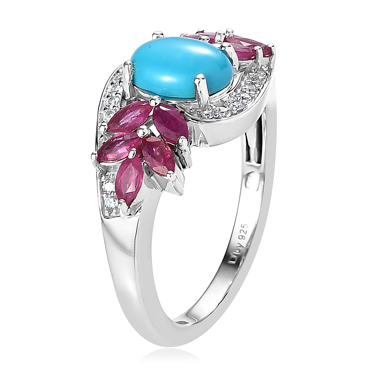 Premium Sleeping Beauty Turquoise and Multi Gemstone Ring in Platinum Over Sterling Silver 2.10 ctw (Del. in 3-5 Days) image number 3