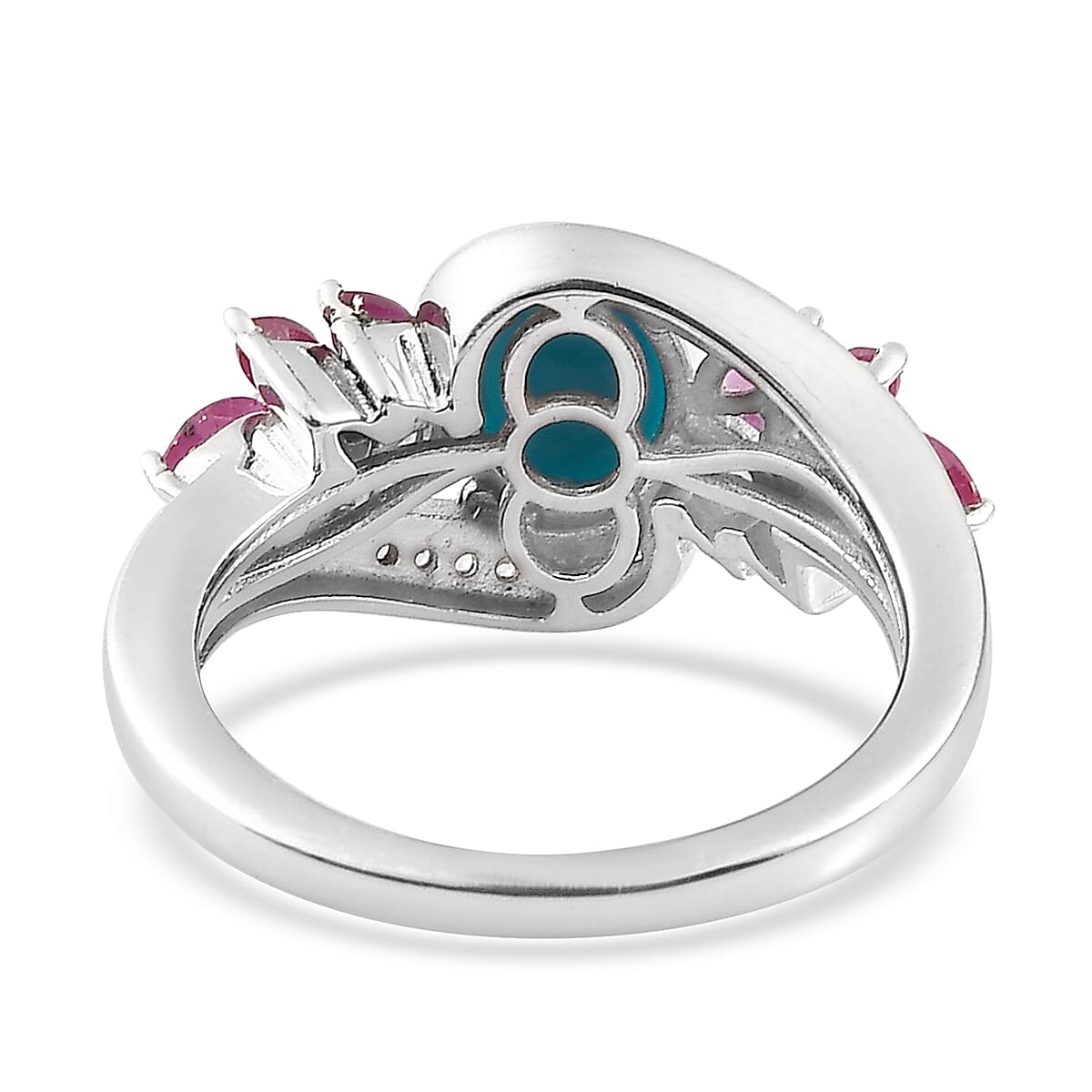 Premium Sleeping Beauty Turquoise and Multi Gemstone Ring in Platinum Over Sterling Silver 2.10 ctw (Del. in 3-5 Days) image number 4