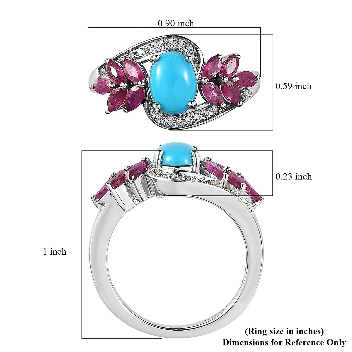 Premium Sleeping Beauty Turquoise and Multi Gemstone Ring in Platinum Over Sterling Silver 2.10 ctw (Del. in 3-5 Days) image number 5