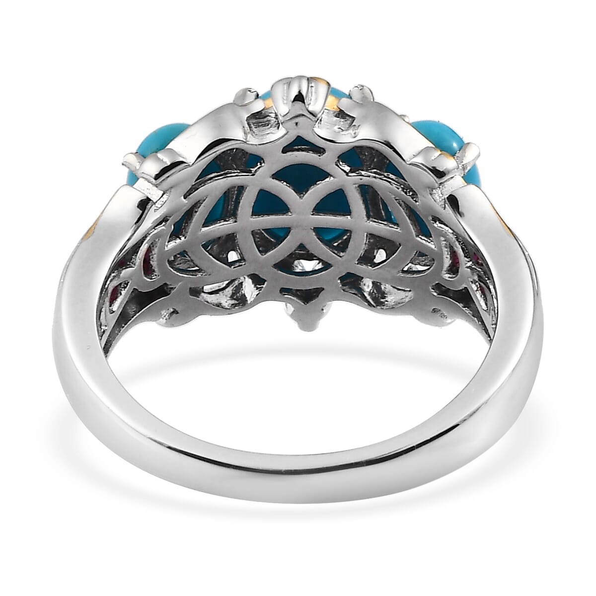 Premium Sleeping Beauty Turquoise, Niassa Ruby (FF) Ring in Vermeil YG and Platinum Over Sterling Silver (Size 10.0) (Del. in 3-5 Days) 3.50 ctw image number 4