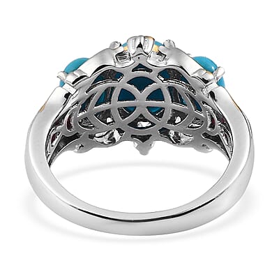 Premium Sleeping Beauty Turquoise and Niassa Ruby (FF) Ring in Vermeil YG and Platinum Over Sterling Silver (Size 10.0) 3.50 ctw
