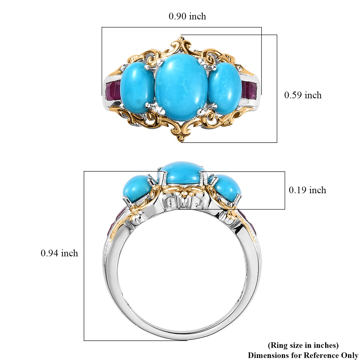 Premium Sleeping Beauty Turquoise, Niassa Ruby (FF) Ring in Vermeil YG and Platinum Over Sterling Silver (Size 10.0) (Del. in 3-5 Days) 3.50 ctw image number 5