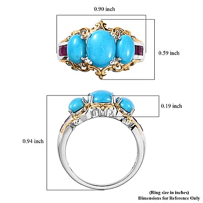 Premium Sleeping Beauty Turquoise and Niassa Ruby (FF) Ring in Vermeil YG and Platinum Over Sterling Silver (Size 10.0) 3.50 ctw