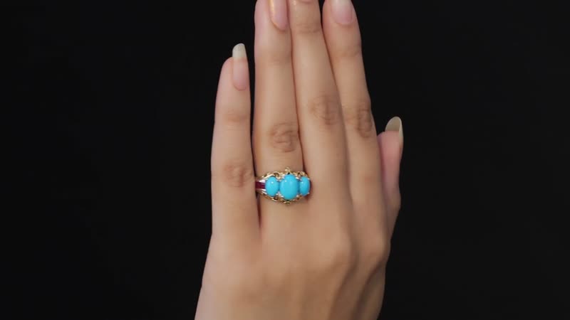 Premium Sleeping Beauty Turquoise, Niassa Ruby (FF) Ring in Vermeil YG and Platinum Over Sterling Silver (Size 10.0) (Del. in 3-5 Days) 3.50 ctw