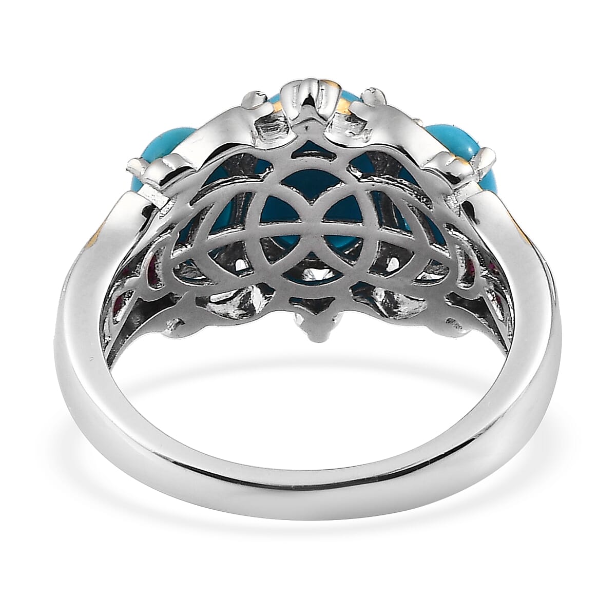 Premium Sleeping Beauty Turquoise and Niassa Ruby (FF) Ring in Vermeil YG and Platinum Over Sterling Silver (Size 8.0) 3.50 ctw image number 4