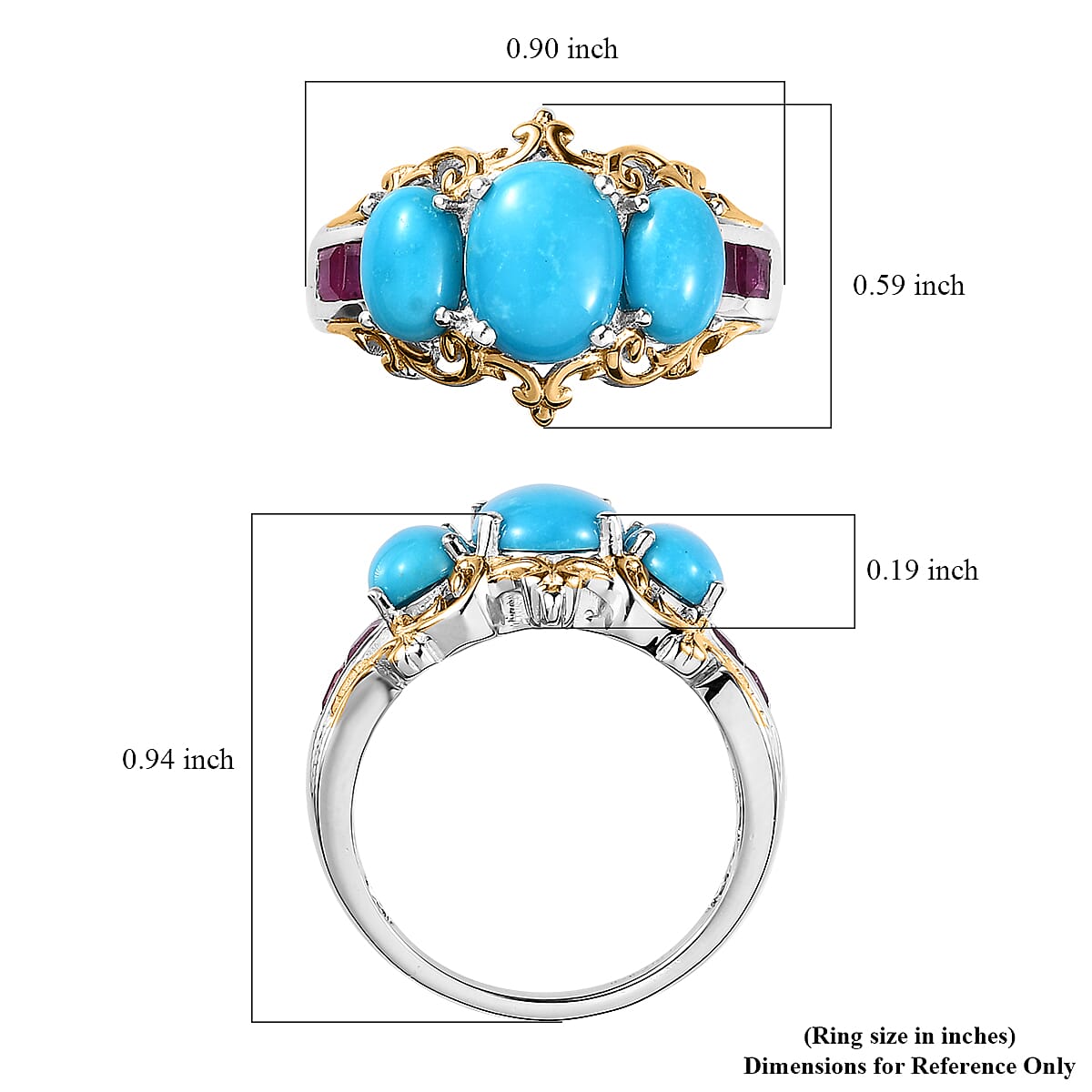 Premium Sleeping Beauty Turquoise and Niassa Ruby (FF) Ring in Vermeil YG and Platinum Over Sterling Silver (Size 8.0) 3.50 ctw image number 5