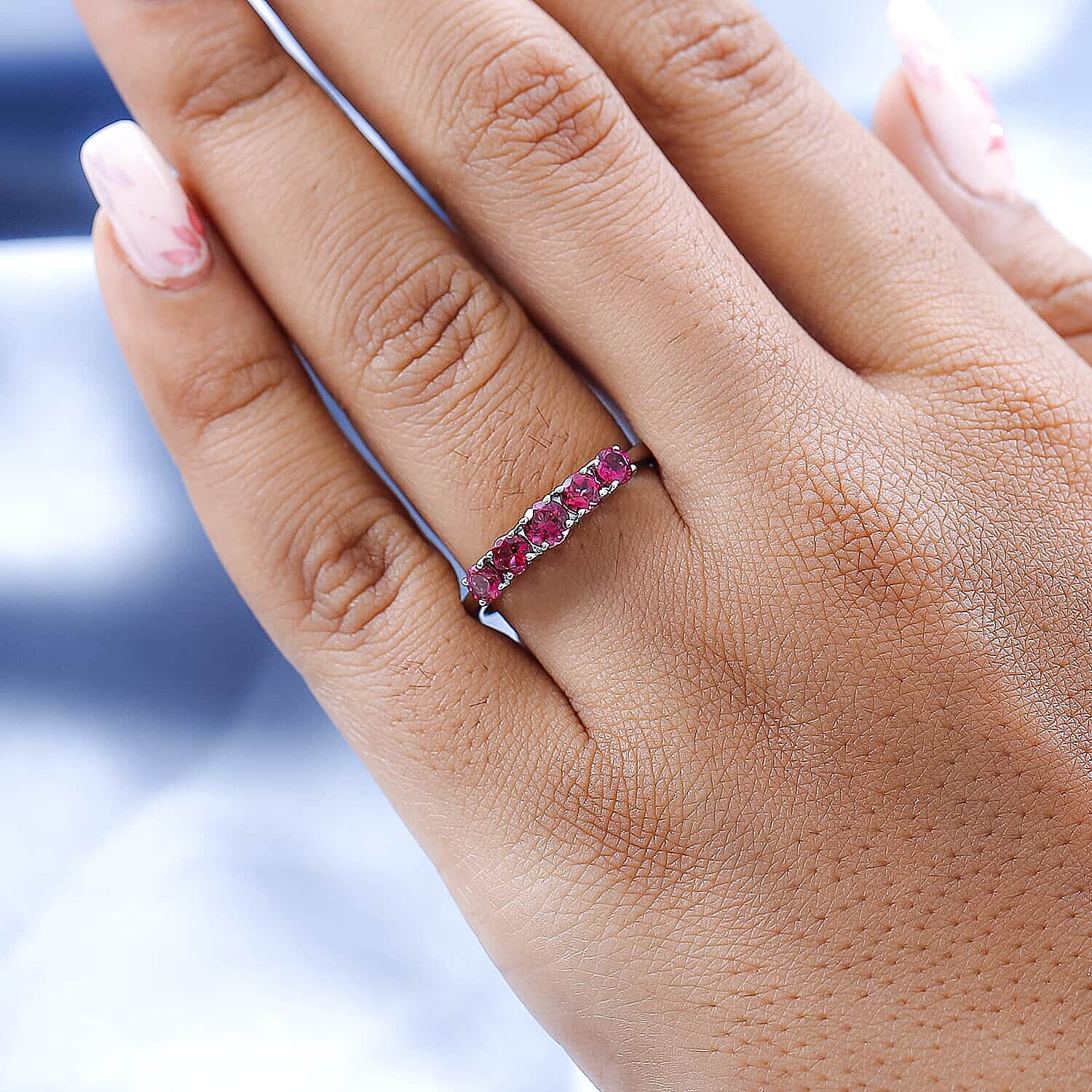 Rhapsody 950 Platinum AAAA Ouro Fino Rubellite 5 Stone Ring (Size 9.0) 5 Grams 0.90 ctw