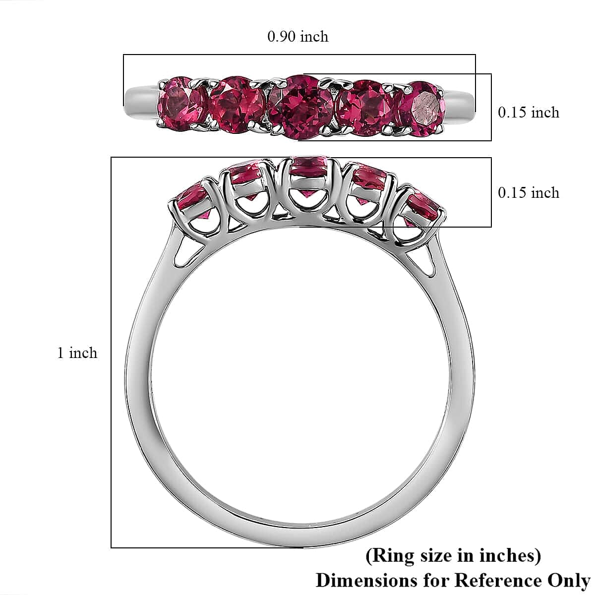 Rhapsody 950 Platinum AAAA Ouro Fino Rubellite 5 Stone Ring (Size 9.0) 5 Grams 0.90 ctw