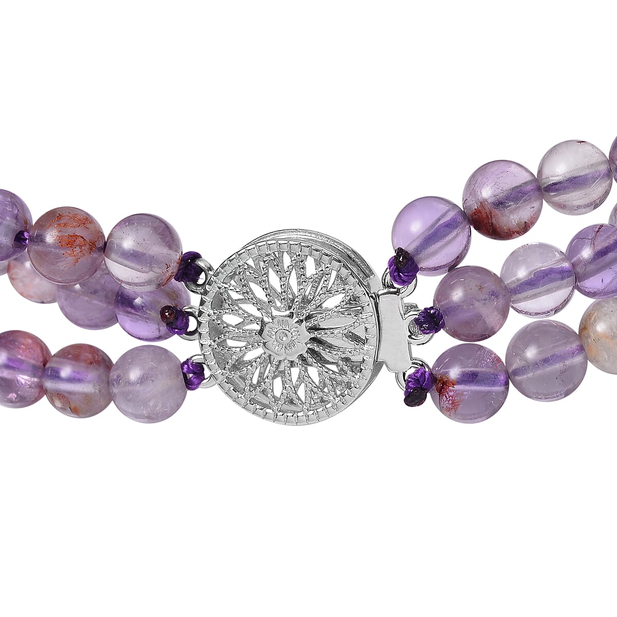 Cacoxenite Beaded 3 Row Bracelet in Rhodium Over Sterling Silver (8.00 In) 115.00 ctw image number 2