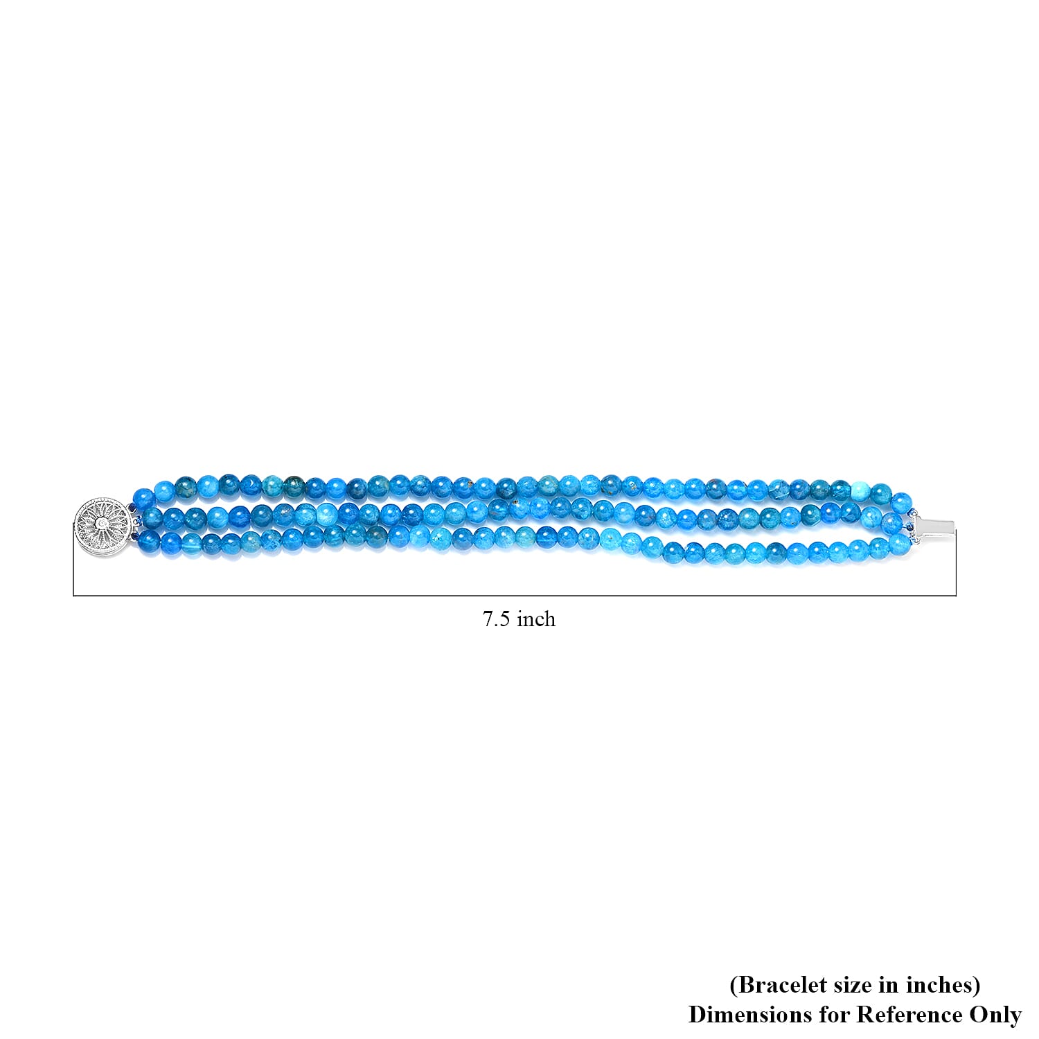 Blue Apatite Beaded 3 Row Bracelet in Rhodium Over Sterling Silver (7.25 In) 105.00 ctw