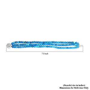 Blue Apatite Beaded 3 Row Bracelet in Rhodium Over Sterling Silver (7.25 In) 105.00 ctw