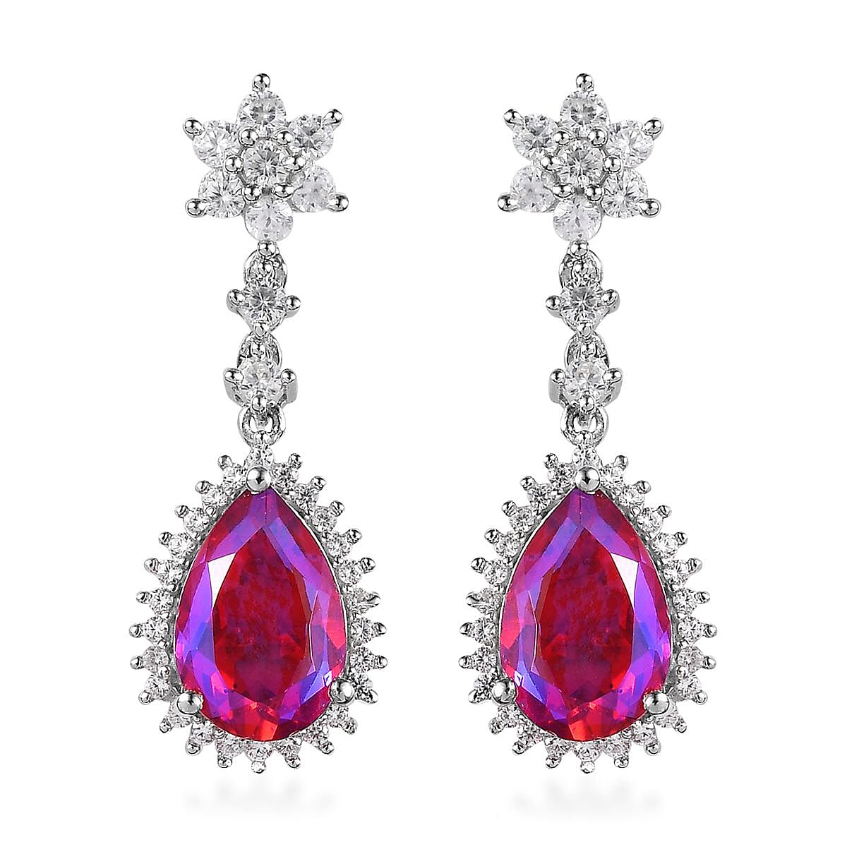Volcanic Quartz (Triplet) and White Zircon Dangling Earrings in Platinum Over Sterling Silver 8.50 ctw image number 0