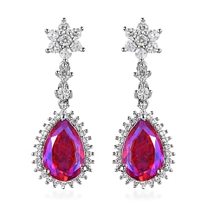 Volcanic Quartz (Triplet) and White Zircon Dangling Earrings in Platinum Over Sterling Silver 8.50 ctw