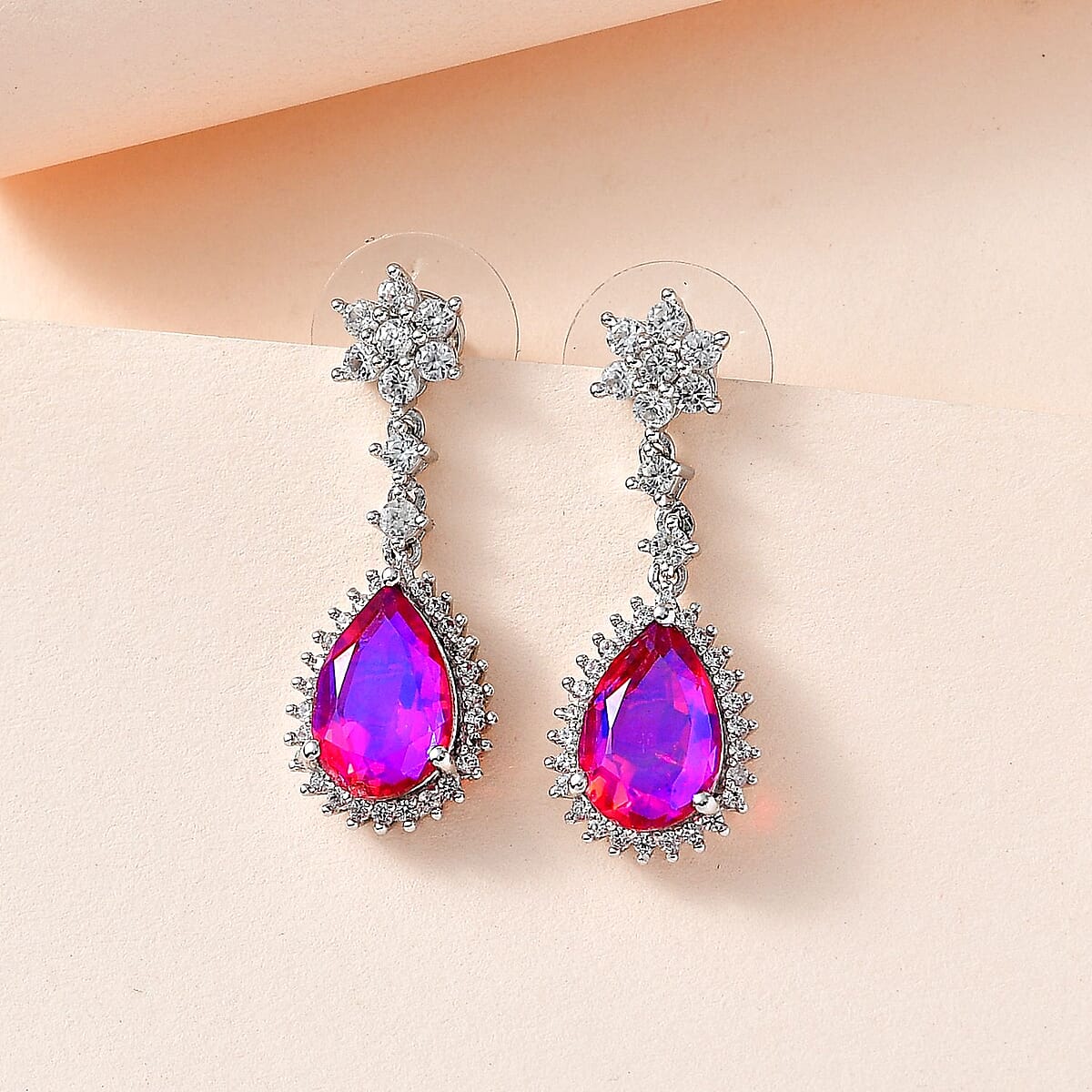 Volcanic Quartz (Triplet) and White Zircon Dangling Earrings in Platinum Over Sterling Silver 8.50 ctw image number 1