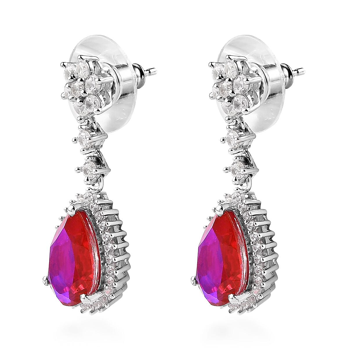 Volcanic Quartz (Triplet) and White Zircon Dangling Earrings in Platinum Over Sterling Silver 8.50 ctw image number 3