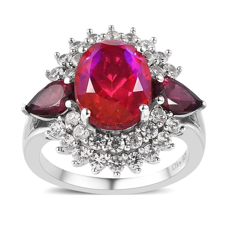 Volcanic Quartz (Triplet) and Multi Gemstone Cocktail Ring in Platinum Over Sterling Silver (Size 10.0) 5.20 ctw