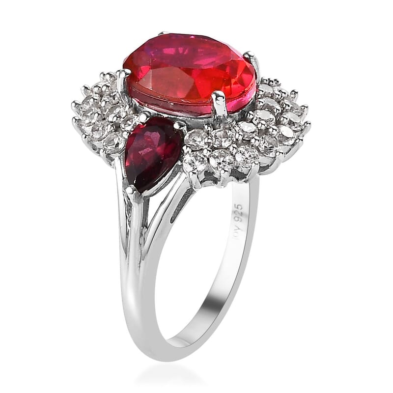 Volcanic Quartz (Triplet) and Multi Gemstone Cocktail Ring in Platinum Over Sterling Silver (Size 10.0) 5.20 ctw