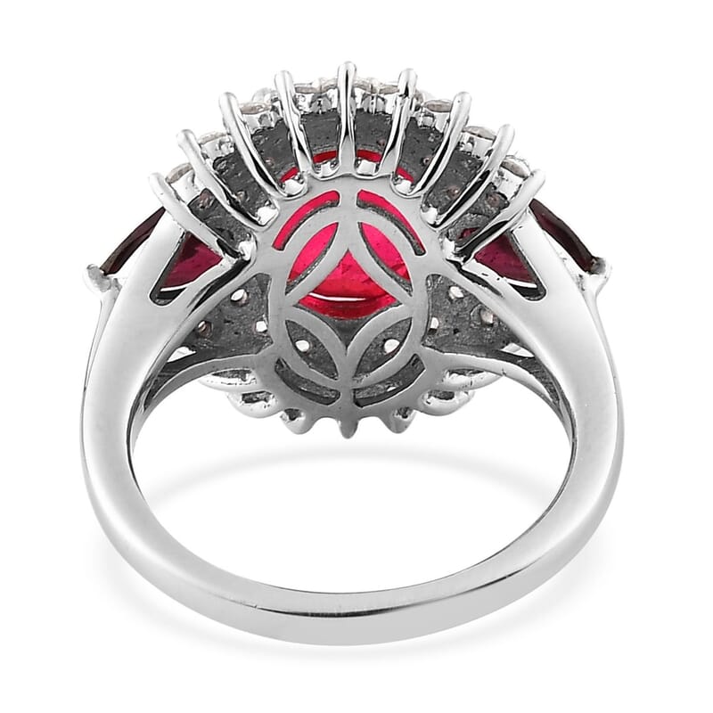 Volcanic Quartz (Triplet) and Multi Gemstone Cocktail Ring in Platinum Over Sterling Silver (Size 10.0) 5.20 ctw