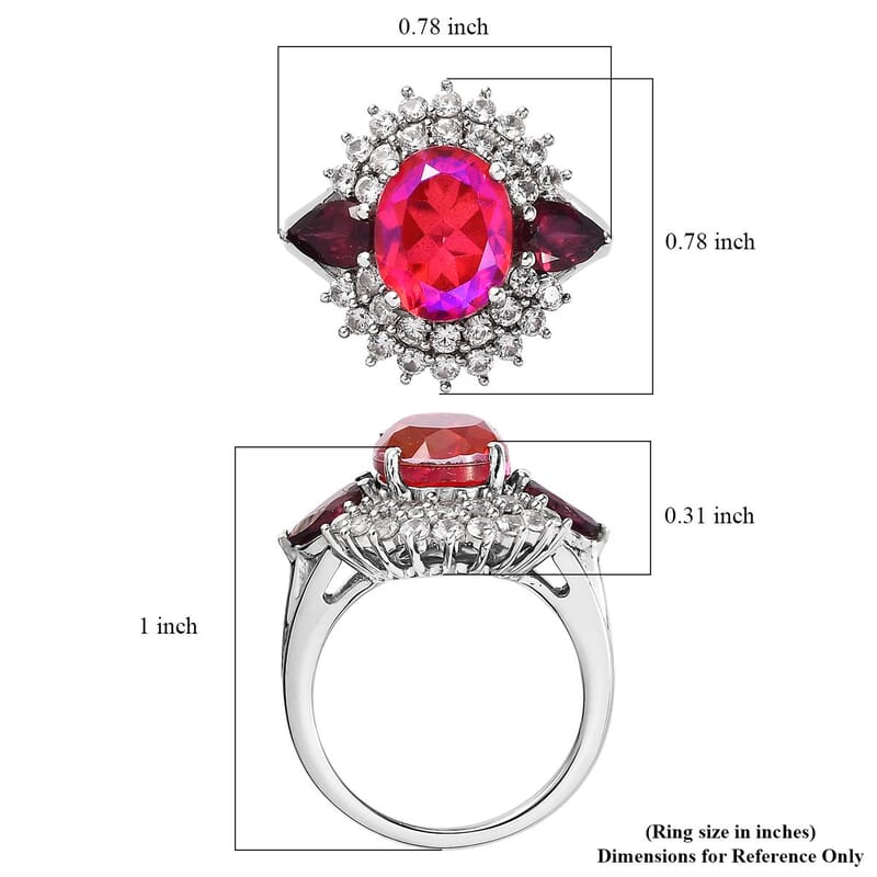 Volcanic Quartz (Triplet) and Multi Gemstone Cocktail Ring in Platinum Over Sterling Silver (Size 10.0) 5.20 ctw