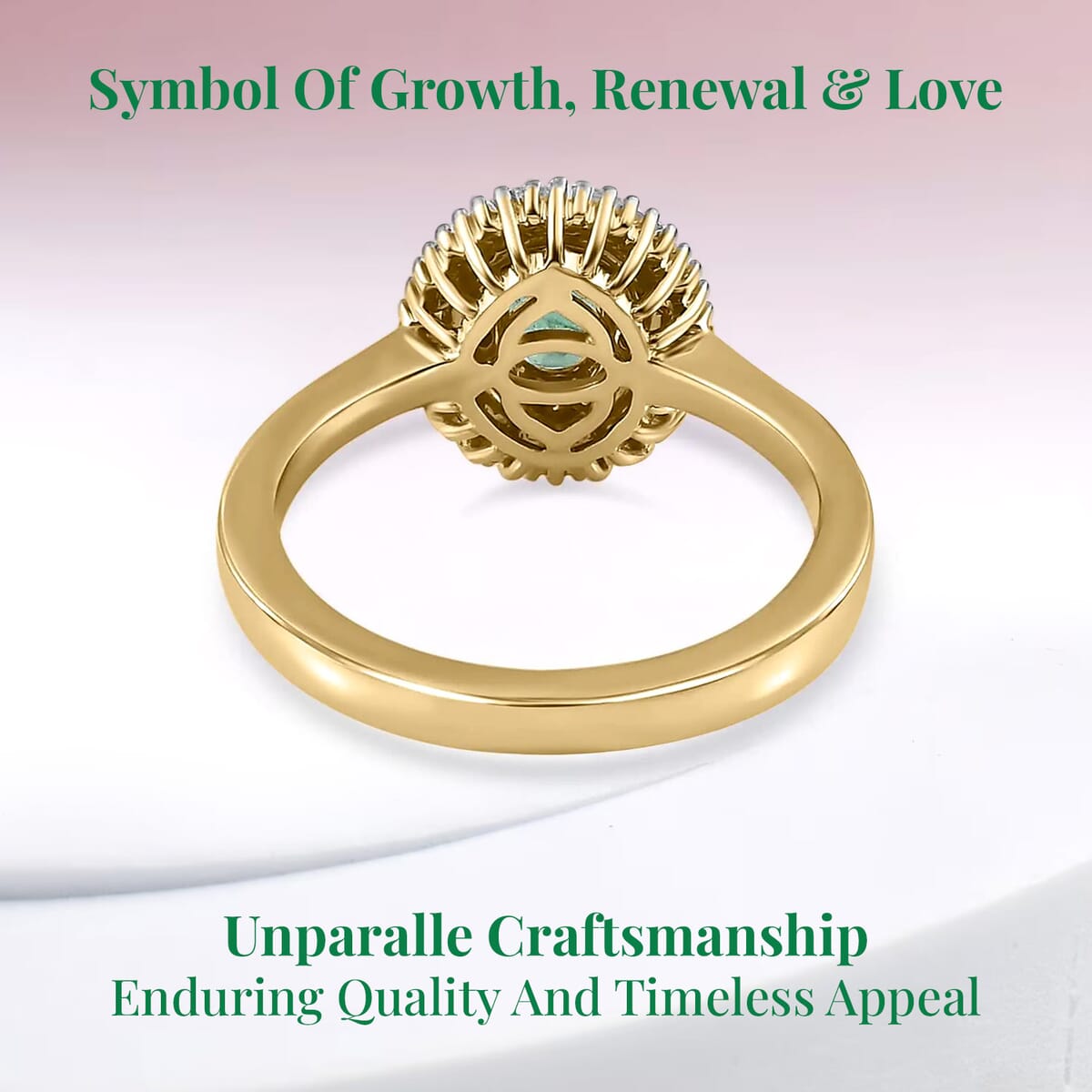 Luxoro AAA Kagem Zambian Emerald and Diamond 1.10 ctw Double Halo Ring in 10K Yellow Gold (Size 7.0) image number 3