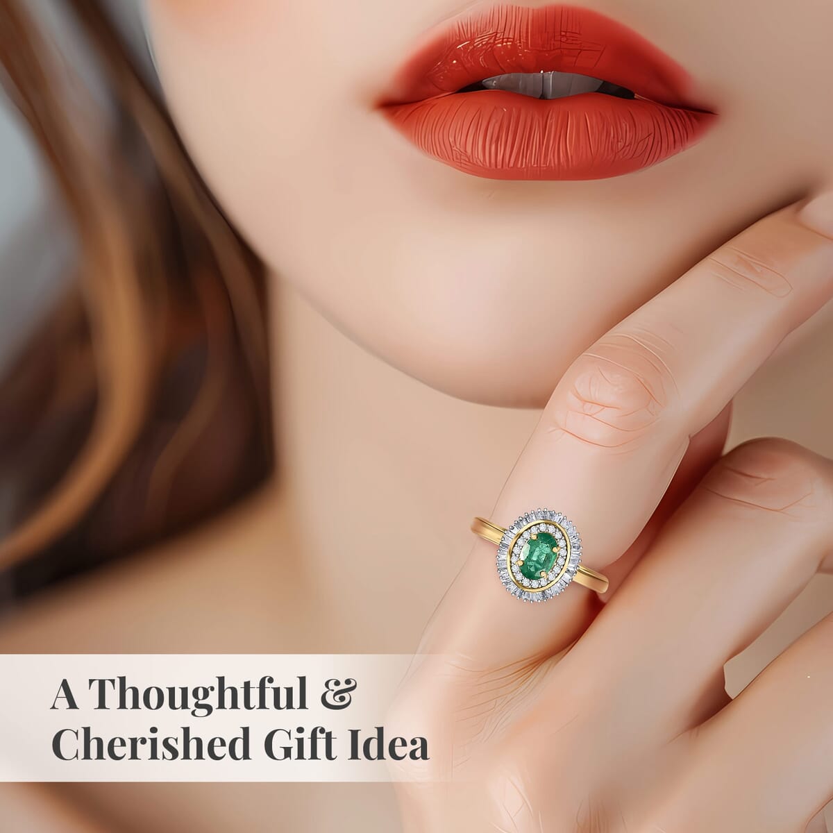 Luxoro AAA Kagem Zambian Emerald and Diamond 1.10 ctw Double Halo Ring in 10K Yellow Gold (Size 7.0) image number 5