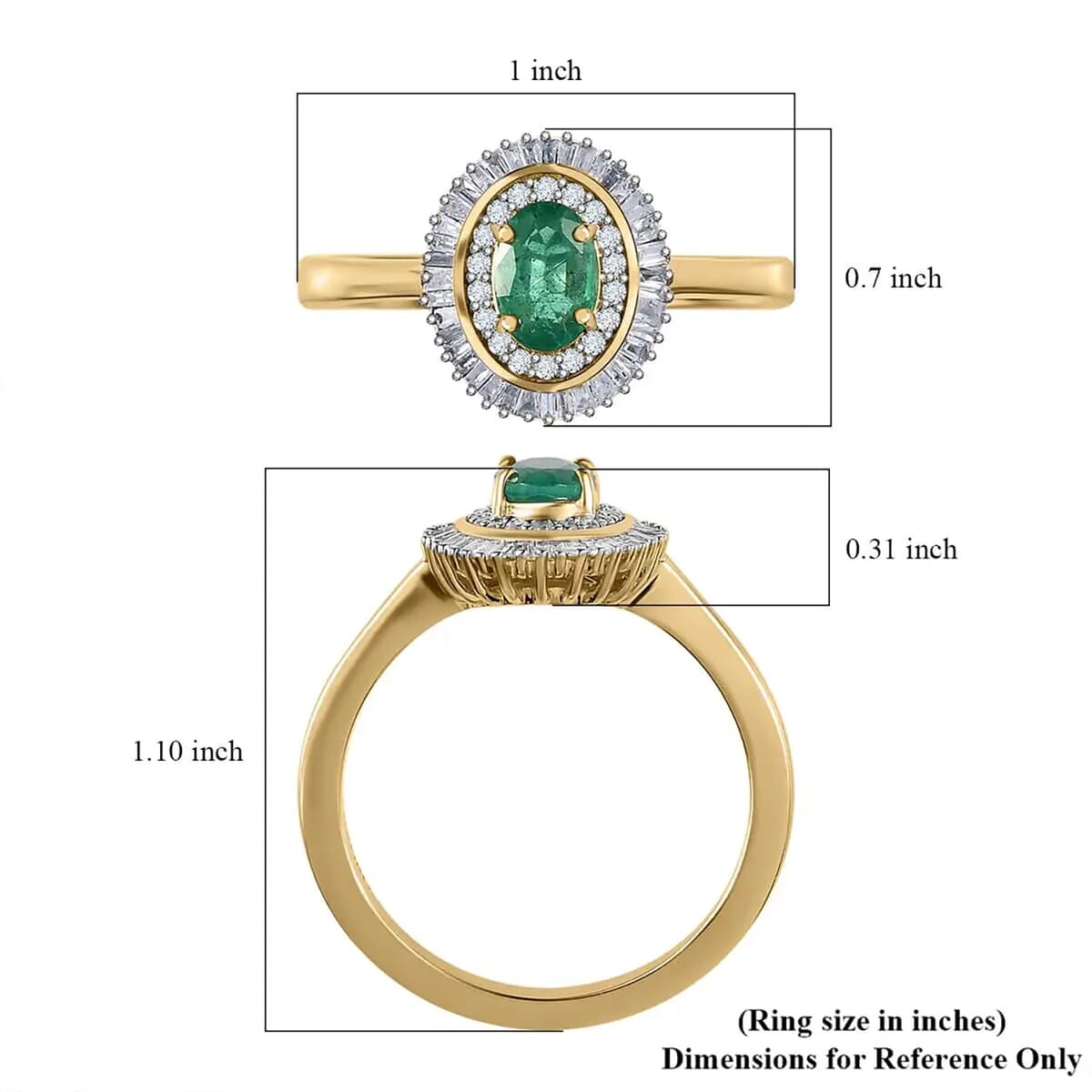 Luxoro AAA Kagem Zambian Emerald and Diamond 1.10 ctw Double Halo Ring in 10K Yellow Gold (Size 7.0) image number 6