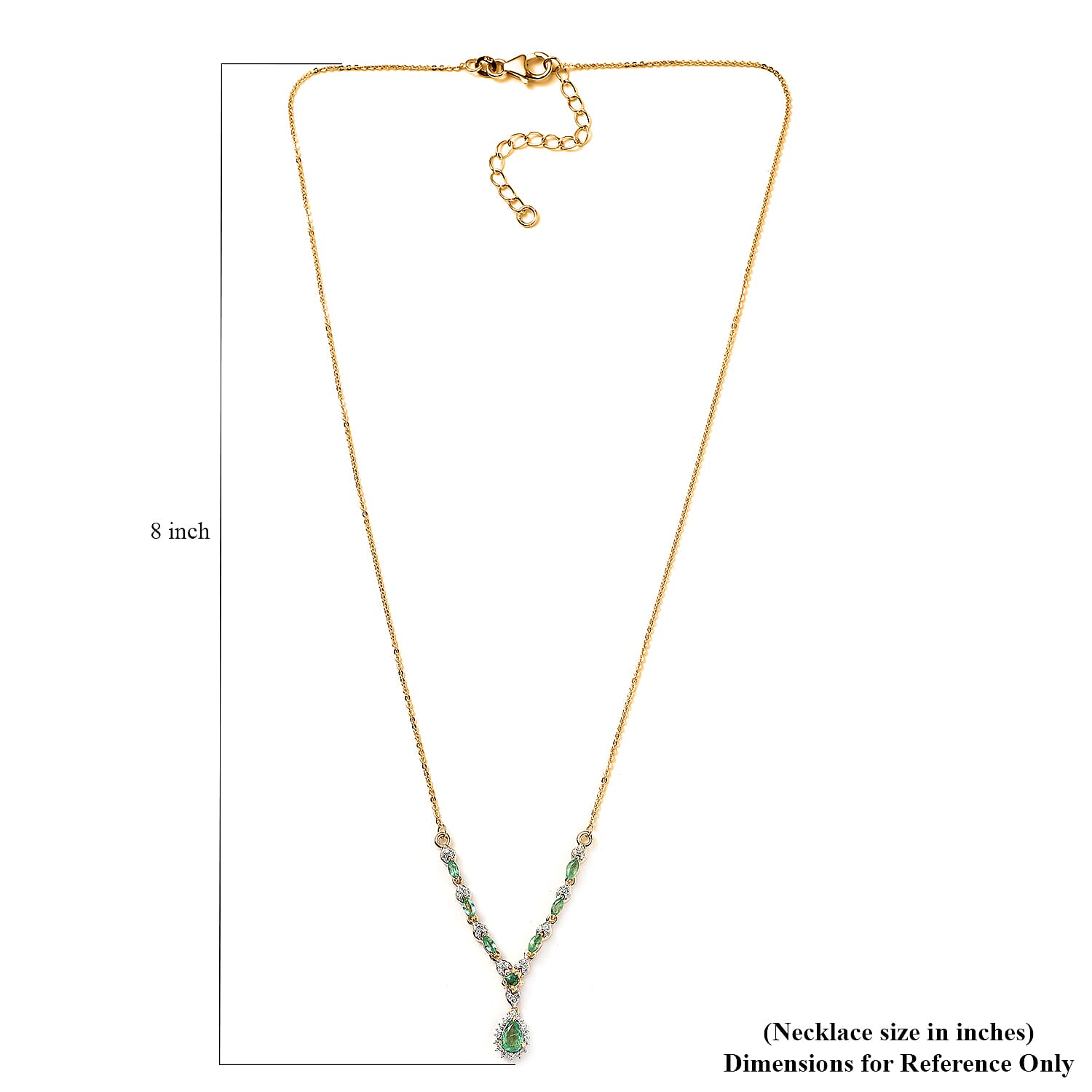 Ethiopian Emerald and White Zircon Necklace 18-20 Inches in Vermeil Yellow Gold Over Sterling Silver 1.00 ctw