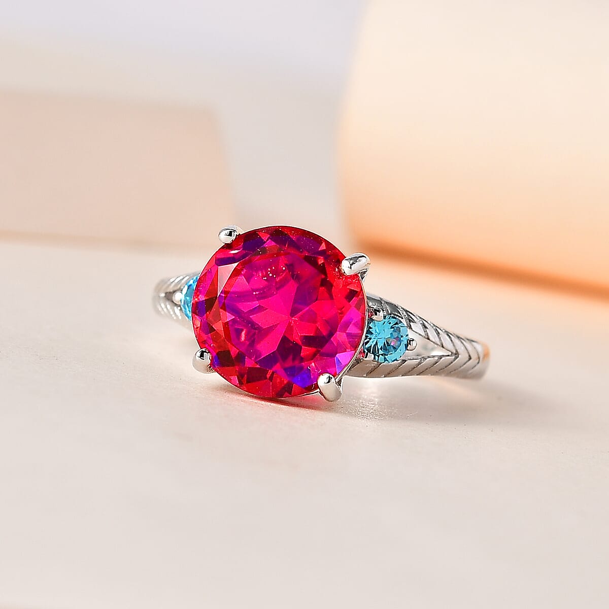 Karis Volcanic Quartz (Triplet) and Simulated Blue Diamond Ring in Platinum Bond (Size 10.0) 6.00 ctw image number 1