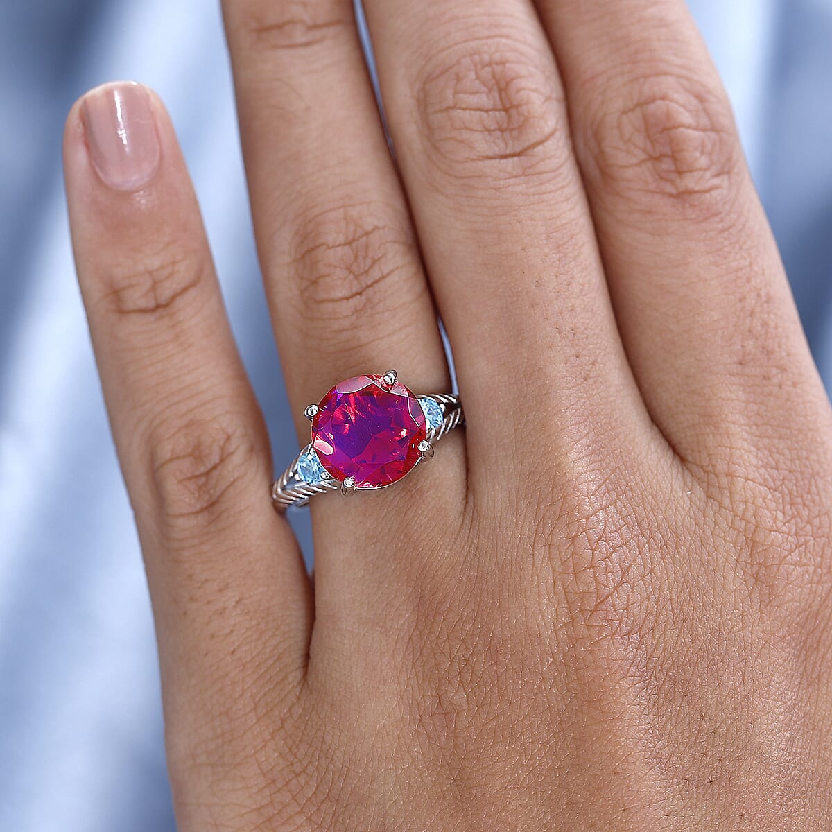 Karis Volcanic Quartz (Triplet) and Simulated Blue Diamond Ring in Platinum Bond (Size 10.0) 6.00 ctw image number 2