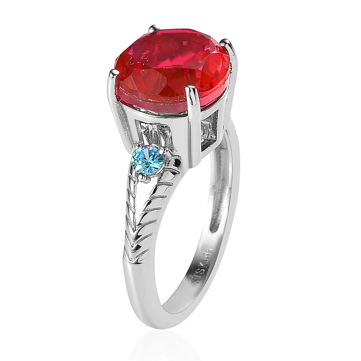 Karis Volcanic Quartz (Triplet) and Simulated Blue Diamond Ring in Platinum Bond (Size 10.0) 6.00 ctw image number 3