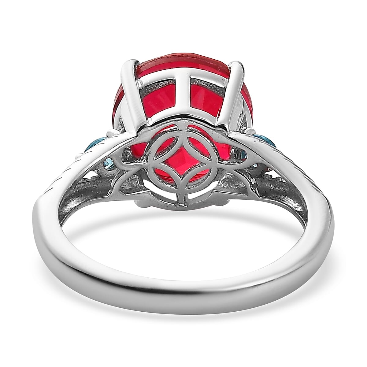 Karis Volcanic Quartz (Triplet) and Simulated Blue Diamond Ring in Platinum Bond (Size 10.0) 6.00 ctw image number 4